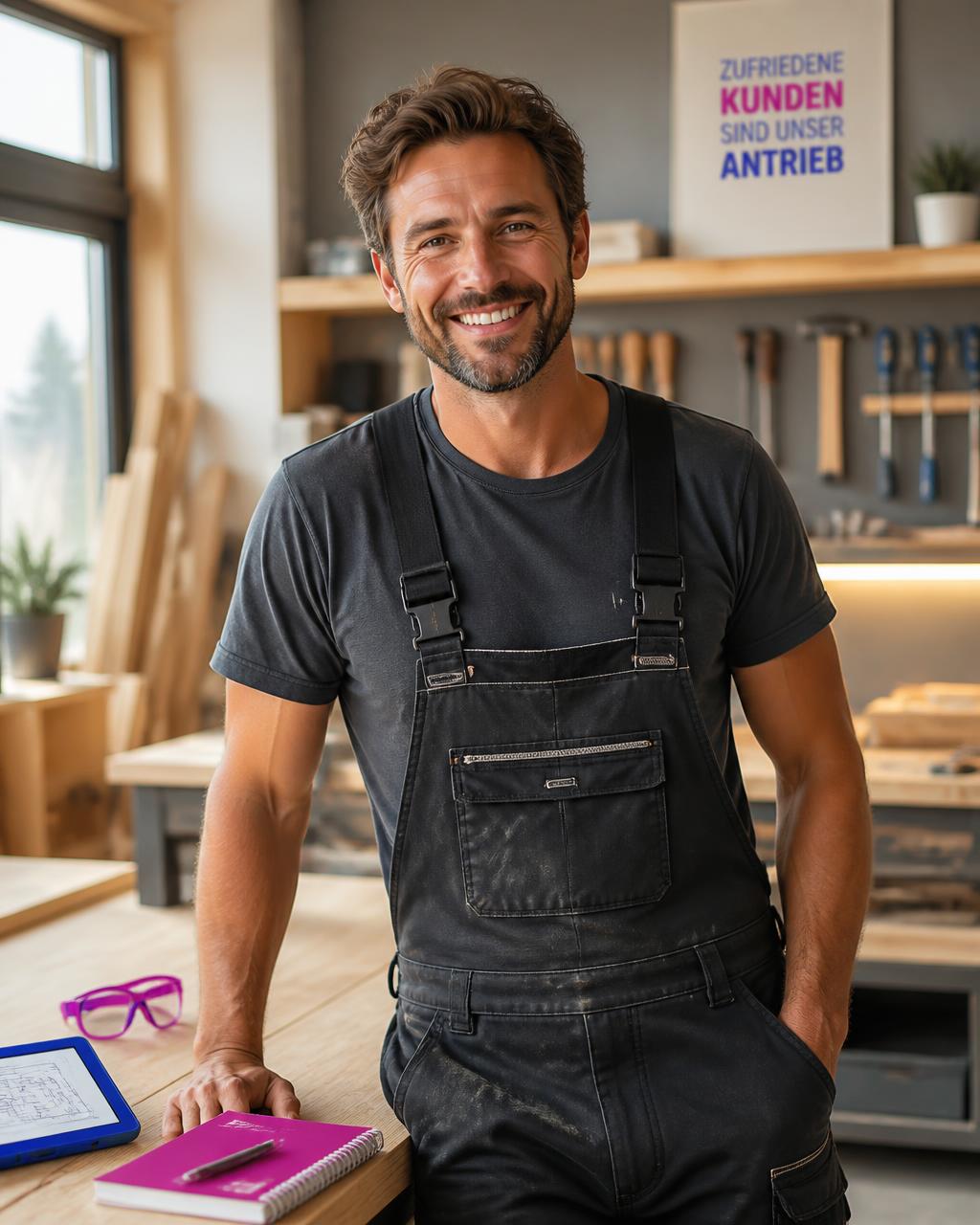 Happy tradesperson in a modern workshop
