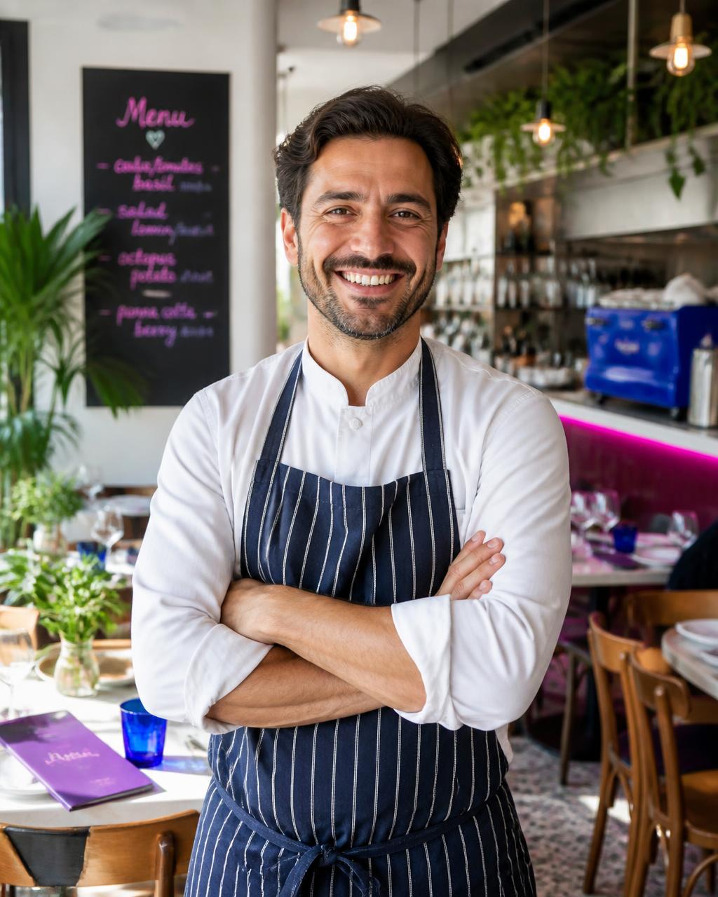 Happy restaurant owner in a modern restaurant